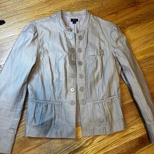 Mossimo Women's Taupe Striped Collarless Hook Front Blazer Jacket Size Medium